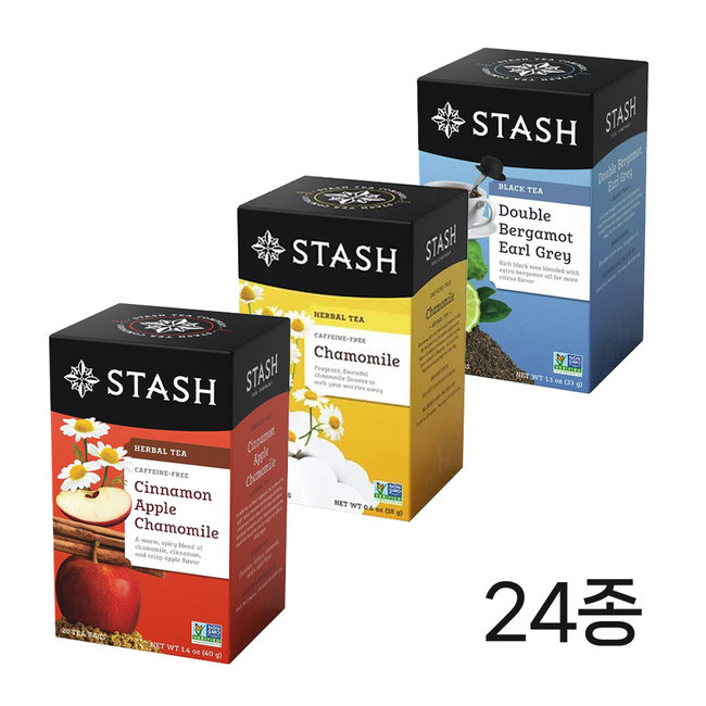 Stash Tea 차이 블랙 허벌 디카페인 그린티 24종 택1