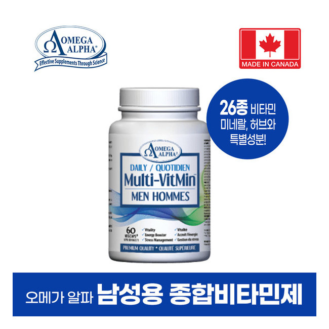 오메가알파 데일리 남성용 멀티비타민 60정 활력 에너지 미네랄 26종