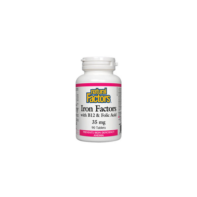 내추럴팩터스 철분 35mg 비타민B12,엽산 함유 90정 (Natural Factors Iron Factors with B12 & Folic Acid)