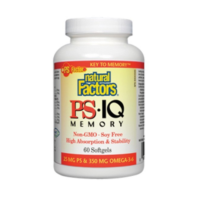 내추럴팩터스 피에스 25mg 아이큐 메모리 오메가3,오메가6 350mg 60정 (Natural Factors PS IQ Memory)