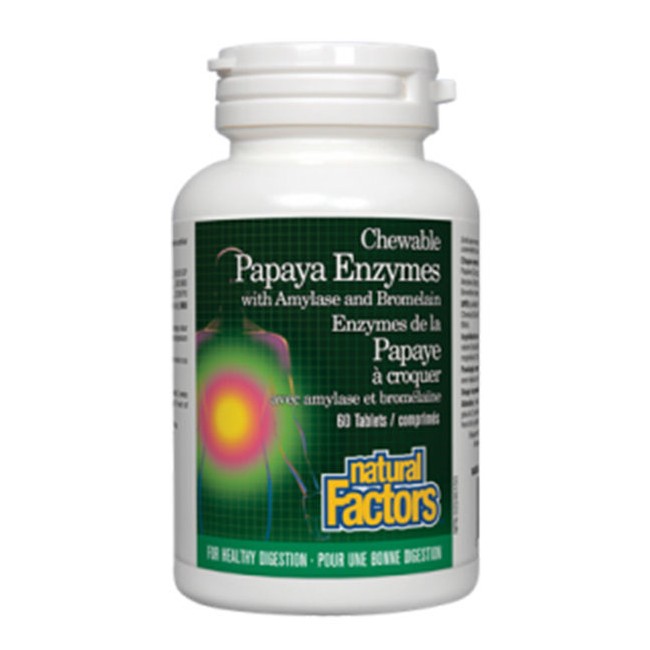 내추럴팩터스 파파야 엔자임 60정 아밀라아제,브로멜라민 함유 (Natural Factors Papaya Enzymes with Amylase and Bromelain)