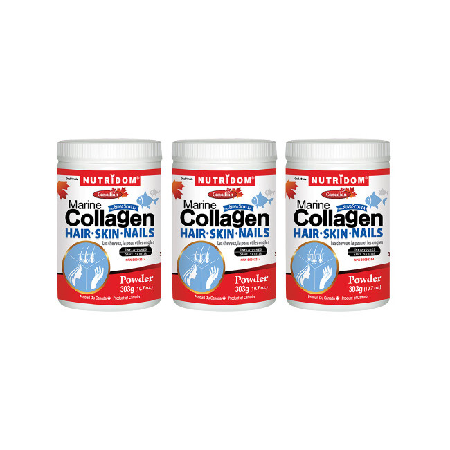 뉴트리돔 3병세트- 피부보습 및 영양 먹는 콜라겐 파우더 303g (Nutridom Marine Collagen Hair,Skin,Nails powder 303g x3)
